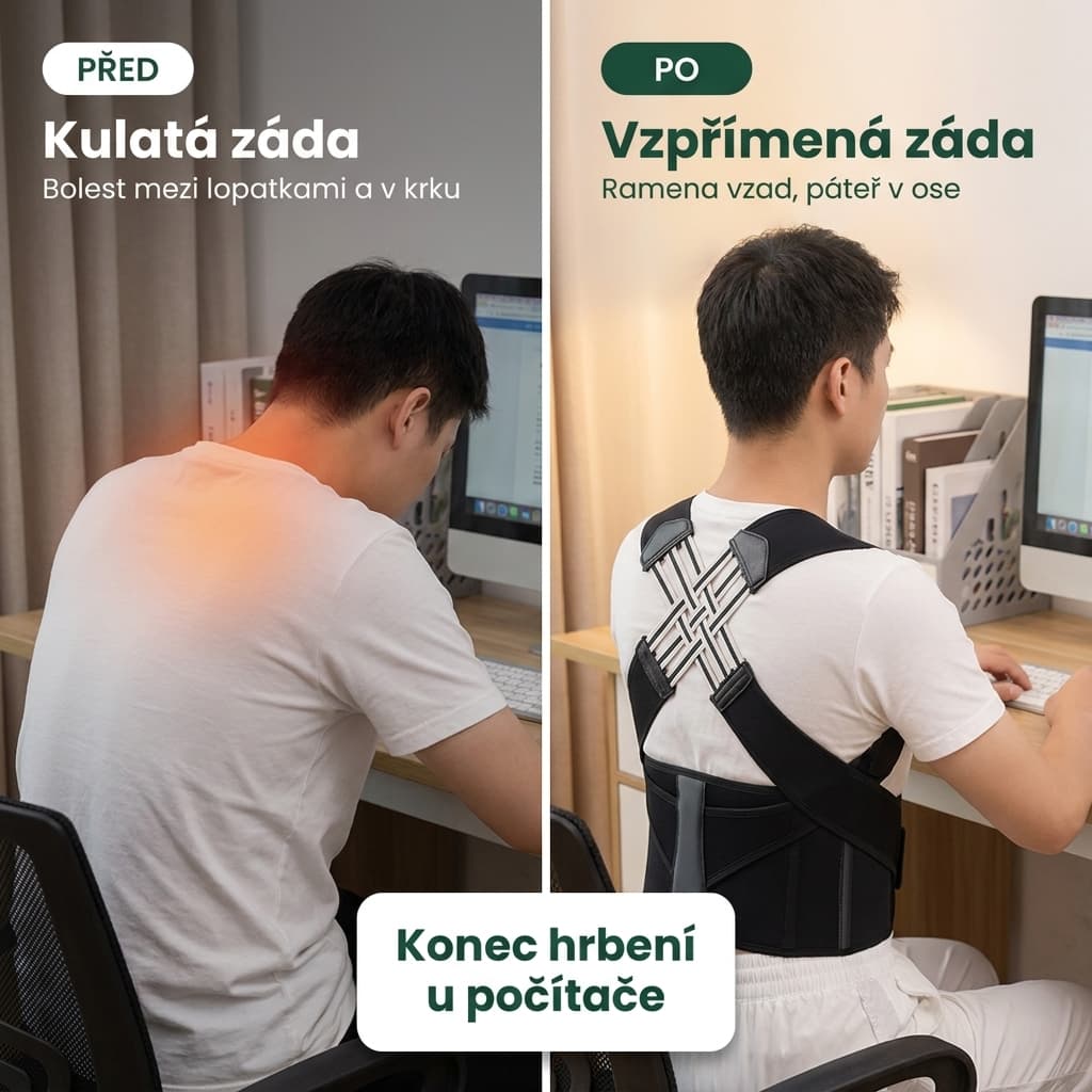Korektor držení těla před a po – kulatá vs vzpřímená záda